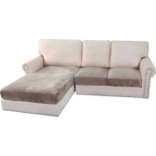 Velvet Stretch Sectional Couch Covers 3 Pieces Sofa Seat Cushion Covers L Shape Separate Cushion Couch Cover for Both Left (Taupe / 2 Seater + Chaise)