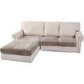 Velvet Stretch Sectional Couch Covers 3 Pieces Sofa Seat Cushion Covers L Shape Separate Cushion Couch Cover for Both Left (Taupe / 2 Seater + Chaise)