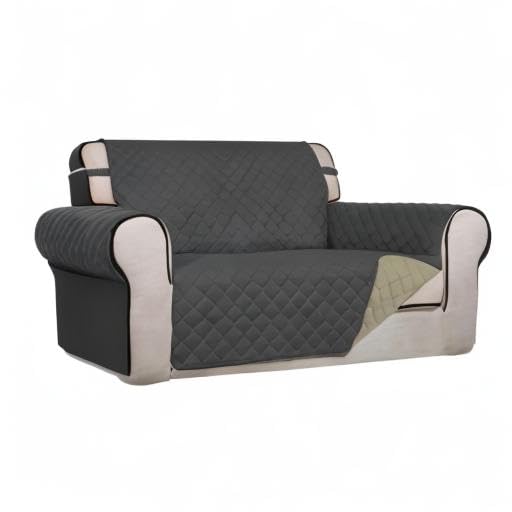 Reversible Quilted Couch Covers for Dogs Loveseat Sofa Cover 46.5” (Medium / Dark Gray/Beige)