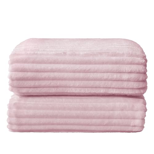 3D Ribbed Cherry Pink Fleece Twin Blanket for Couch (Cherry Blossom / Twin(60"x80"))