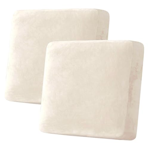 Velvet Stretch Couch Cushion Cover Plush Cushion Slipcover for Chair Loveseat Sofa Cushion Furniture Protector Seat Cushion Sofa Cover (Butter Cream / 2 Cushion Sofa)