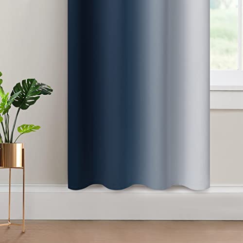 Ombre Curtains Navy Blue and Greyish White for Living Room (52"W x 72"L (Pack of 2) / Navy Blue)
