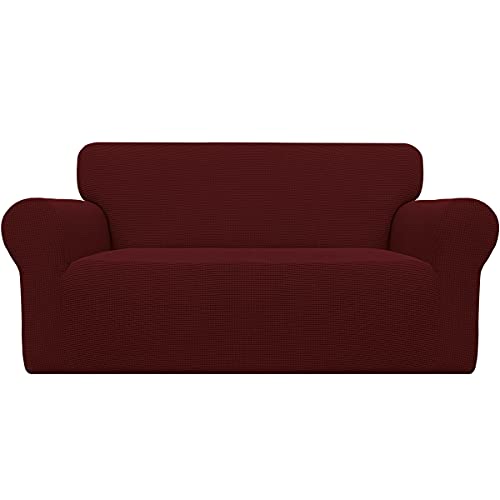 Stretch Loveseat Couch Covers Washable Wine (Medium Loveseat / Wine)
