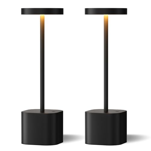 Cordless Rechargeable Table Lamp (Black / 2 Pack-Square Base)