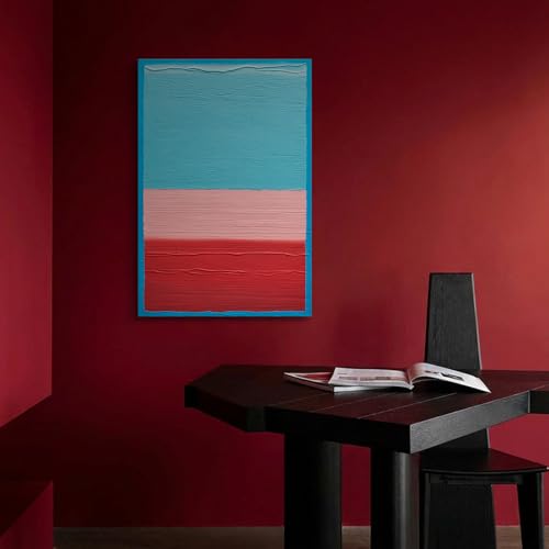 Modern Abstract Canvas Wall Art Minimalist Block Lines Oil Painting Artwork (Red / 24"L x 36"W)