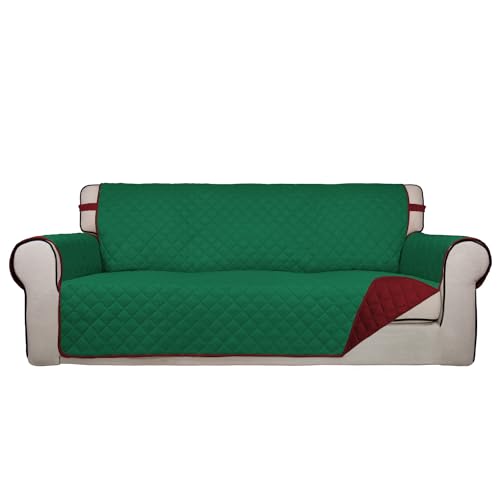 Reversible Quilted Couch Covers for Dogs Oversized Sofa Cover 78” (X-Large / Green/Red)