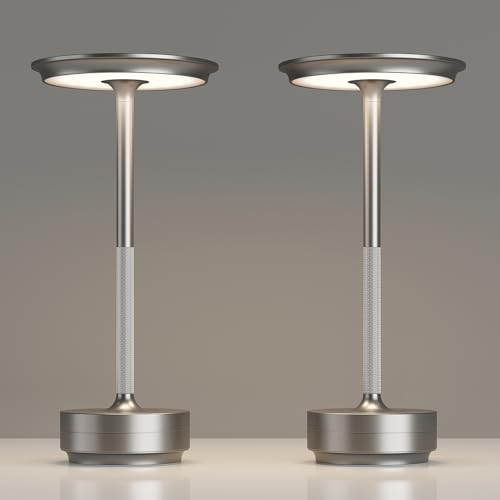 2 Pack Rechargeable Cordless Table Lamp (Silver-2)