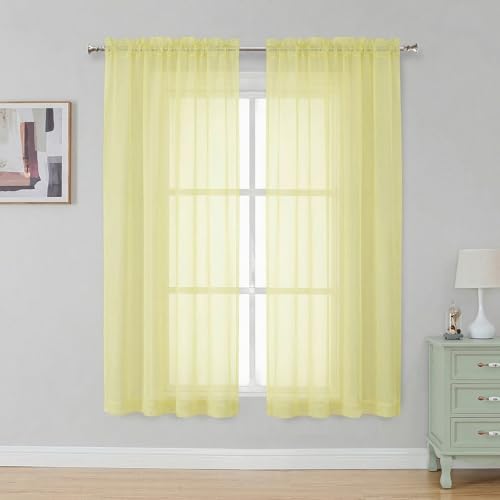 Light Yellow Sheer Curtains 63 Inch Length 2 Panels (Light Yellow / 42"W x 63"L (Pack of 2))