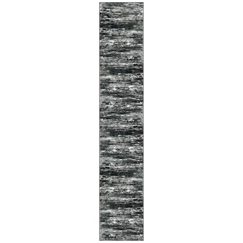 Modern Abstract Washable Rug Runner 2.6x14 Hallway Rug Runner Non (Black White Grey Green / 2'8" x 14' (Runner))