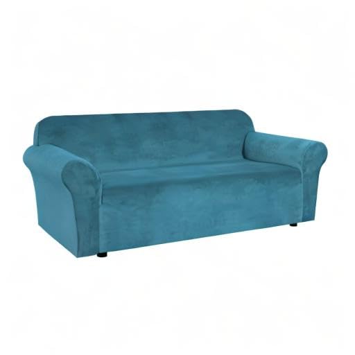 Stretch Velvet Sofa Covers Large Couch Covers Sofa Slipcovers Furniture Protector Soft with Non Slip Elastic Bottom (Peacock Blue / XL Sofa)