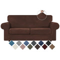 Velvet Stretch 3 Pieces Couch Cover for Sofa Washable (Medium / Chocolate)