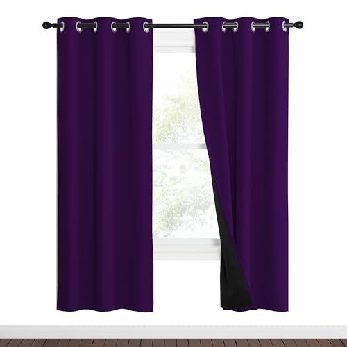 100% Blackout Curtains with Black Liner Backing (Royal Purple / 37"W x 70"L (Pack of 2))