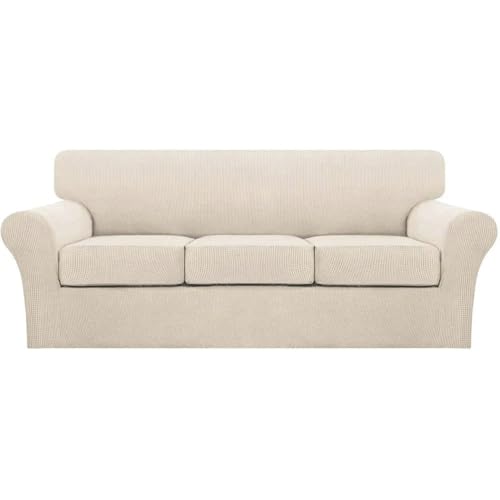 4 Piece Couch Cover Sofa Covers for 3 Cushion Couch Sofa Slipcovers Washable Sofa Cover for Dogs with Individual Couch Cushion Covers Feature Jacquard Fabric (Sofa (3 Cushion) / Biscotti Beige)