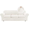 High Stretch Sofa Slipcover 4 Piece Cover Velvet Furniture Protector Form Fit Thick Velvet Extra Large Sofa Cover for 3 Cushion Couch Width Up to 97 Inch (3 Cushion Large Sofa / Porcelain White)