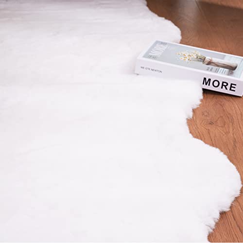 White Faux Rabbit Fur Rug 6x9 Machine Washable Area Rugs for Bedroom Fluffy Rugs for Living Room No (White / 6*9Ft)