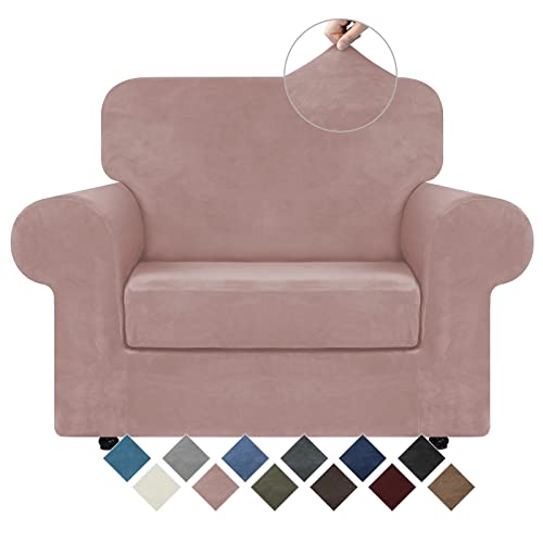 Velvet Stretch 2 Pieces Chair Sofa Slipcovers Washable (Small / Pink)