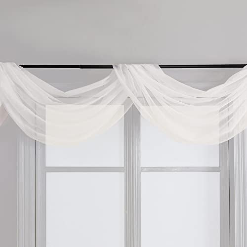 Ivory Sheer Scarf Valances for Windows 216 Inch Extra Long (Ivory / 42"W x 216"L (Pack of 2))