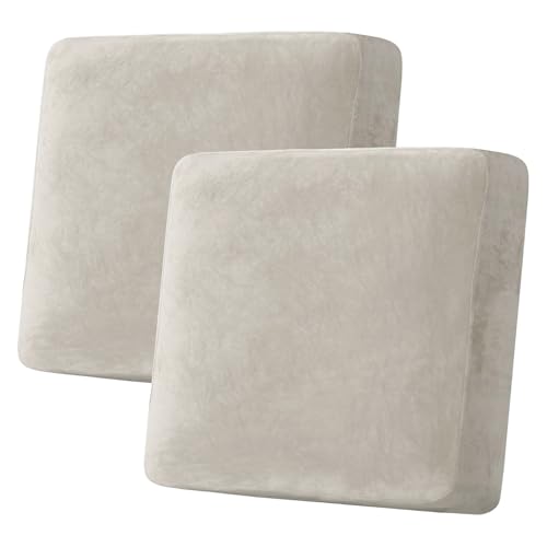 Velvet Stretch Couch Cushion Cover Plush Cushion Slipcover for Chair Loveseat Sofa Cushion Furniture Protector Seat Cushion Sofa Cover (Oatmeal / 2 Cushion Sofa)
