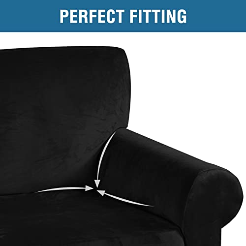 Stretch Velvet Sofa Covers Large Couch Covers Sofa Slipcovers with Non Slip Straps Underneath The Furniture (Jet Black / XL Sofa)