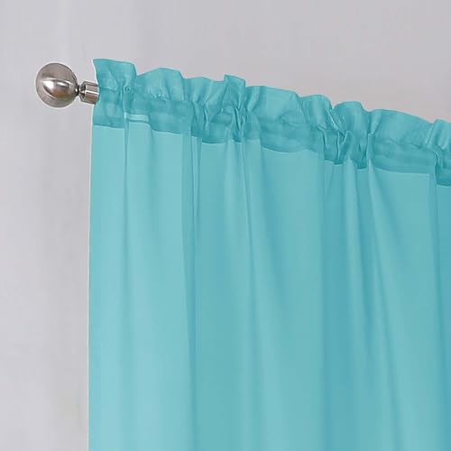 Aqua Short Sheer Curtains 45 Inch Length for Small Windows (Aqua / 42"W x 45"L (Pack of 2))