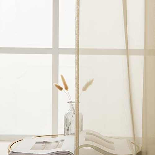 Short Sheer Curtains 30 Inch Length 2 Panels (Beige / 29"W x 30"L (Pack of 2))