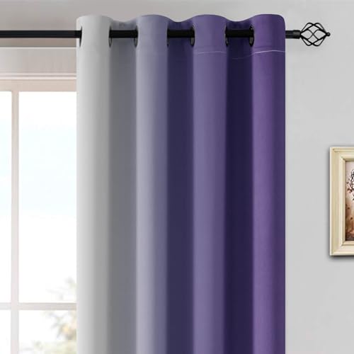 Ombre Curtains Lavender Purple and Greyish White for Living Room 63 (52"W x 63"L (Pack of 2) / Lavender Purple)