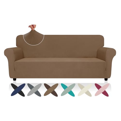 Super Stretch Sofa Cover (- Light Coffee / Large (72"-92"))