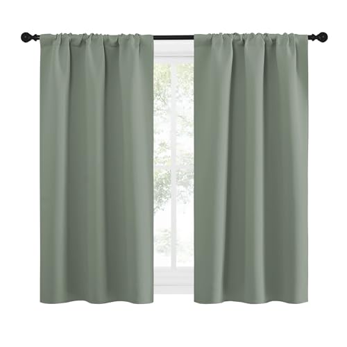 Window Curtains Blackout Drapes (Greyish Green / 29"W x 50"L (Pack of 2))