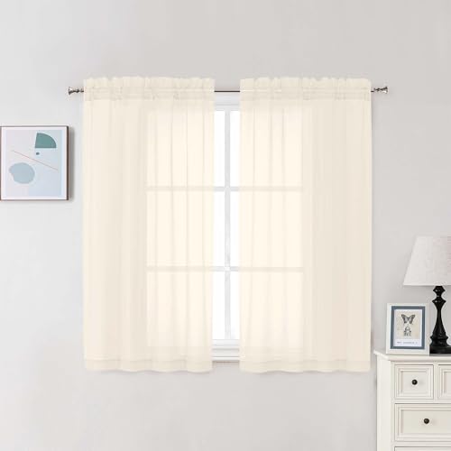Cream Sheer Curtains 48 Inch Long (Cream / 42"W x 48"L (Pack of 2))