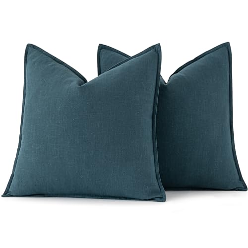 Decorative Linen Euro Sham Pillow Covers 22x22 Inch Blue (Blue / 22" x 22" (Pack of 2))
