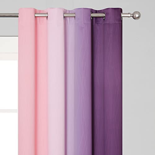 Pink and Purple Ombre Blackout Curtains for Girls Bedroom 90 Inches Long (Pink and Purple / 52"W x 90"L (Pack of 2))