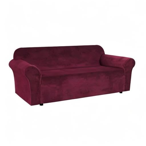 Stretch Velvet Sofa Covers for 3 Cushion Couch Covers Sofa Slipcovers Furniture Protector Soft with Non Slip Elastic Bottom (Wine/Burgundy / Sofa)