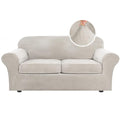 Real Velvet Plush 3 Piece Stretch Sofa Covers Couch Covers for 2 Cushion Couch Sofa Slipcovers Width Up to 90 Inch Thick Soft Stay in Place (2 Cushion Sofa / Oatmeal)