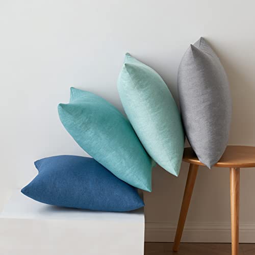 Pack of 4 Decorative Outdoor Throw Pillow Covers Linen Waterproof Pillow Covers Summer Farmhouse Cushion Cases for Patio Garden Tent Balcony Couch Sofa 16x16 Inch Blue (16" x 16" (Pack of 4) / Blue)