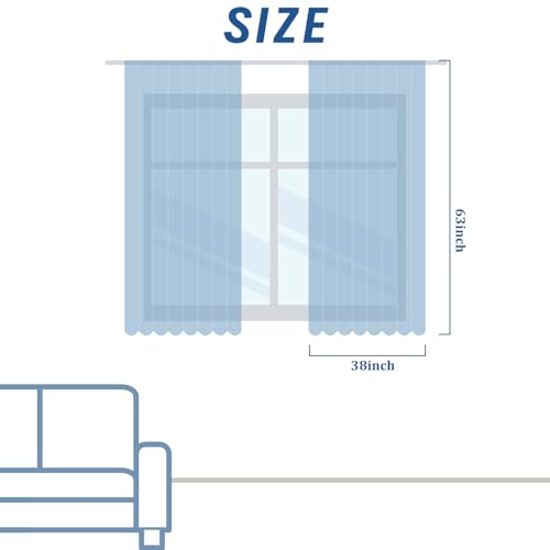 Blue Floral Linen Curtains 63 Long for Living Room 2 Panels (Blue / 38"W x 63"L (Pack of 2))