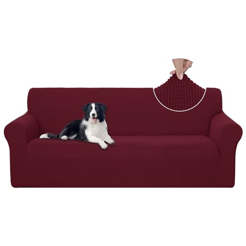 Stretch Couch Cover Slipcover for 3 Cushion Sofa (Burgundy / Sofa)