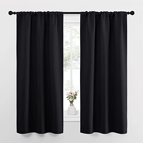 Black Blackout Curtains for Kitchen 34" Wide x 63" Long 2 Panels (Black / 34"W x 63"L (Pack of 2))