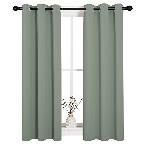 Bedroom Curtain Panels Blackout Draperies (Greyish Green / 29"W x 40"L (Pack of 2))