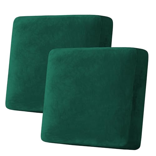 Velvet Stretch Couch Cushion Cover Plush Cushion Slipcover Cushion Furniture Protector Seat Cushion Sofa Cover (Green / 2 Cushion Sofa)