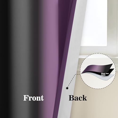 Blackout Ombre Purple and Black Curtains for Bedroom (52"W x 84"L (Pack of 2) / Purple and Black)
