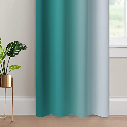 Ombre Curtains Teal and Greyish White for Living Room (52"W x 84"L (Pack of 2) / Teal)