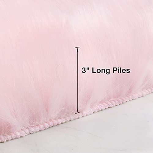 Pink Faux Sheepskin Fur Rug 3x5 ft (Pink / 3' x 5' (Rectangular))