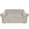 Stretch Velvet Loveseat Covers for 2 Cushion Couch Covers for Living Room Sofa Covers Slipcovers with Non Slip Straps Bottom (French Oak / Loveseat)