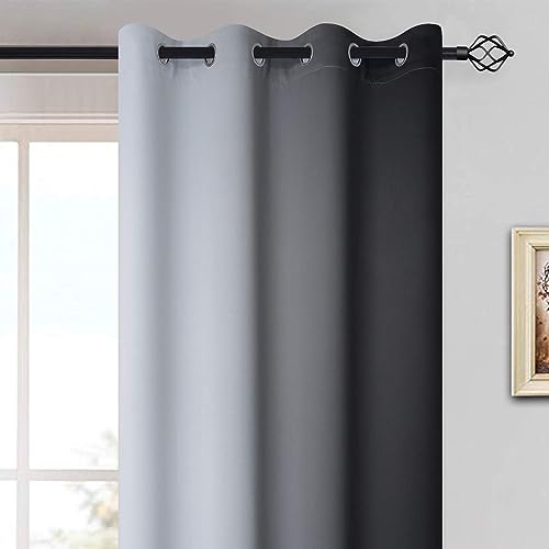 Ombre Curtains Black and Greyish White for Living Room (52"W x 90"L (Pack of 2) / Black)
