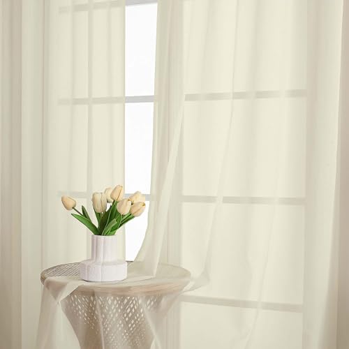 Cream Sheer Curtains 96 Inch Long 2 Panels for Living Room 59" Wide (Cream / 59"W x 96"L (Pack of 2))