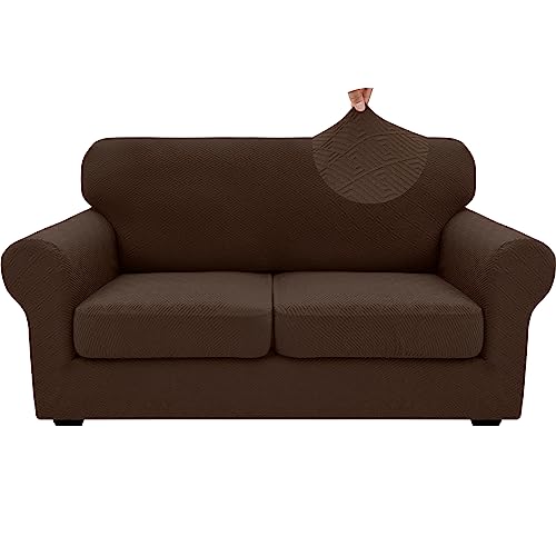 3 Piece Stretch Loveseat Sofa Cover (55"-69"(2 Cushions) / Coffee)