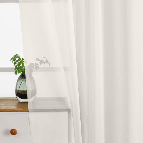 Ivory Window Sheer Curtains 54 inch Length (42"W x 54"L (Pack of 2) / Ivory)