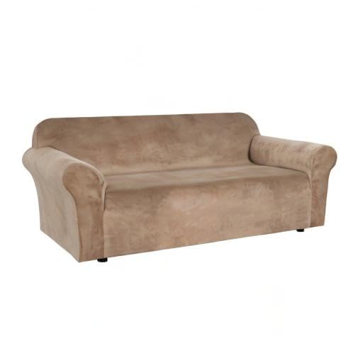 Stretch Velvet Sofa Covers for 3 Cushion Couch Covers Sofa Slipcovers Furniture Protector Soft with Non Slip Elastic Bottom (Camel / Sofa)