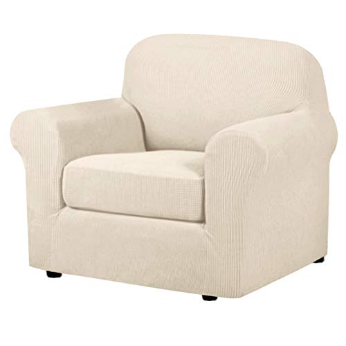2 Piece Couch Cover Stretch Stylish Chair Cover Furniture Cover (Small / Natural)