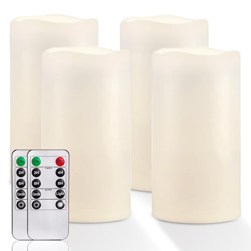 6" x 4" Large Waterproof Outdoor Flameless Candles with Remote Control and Timer (Ivory White / 4"x 6", 4 Pack)